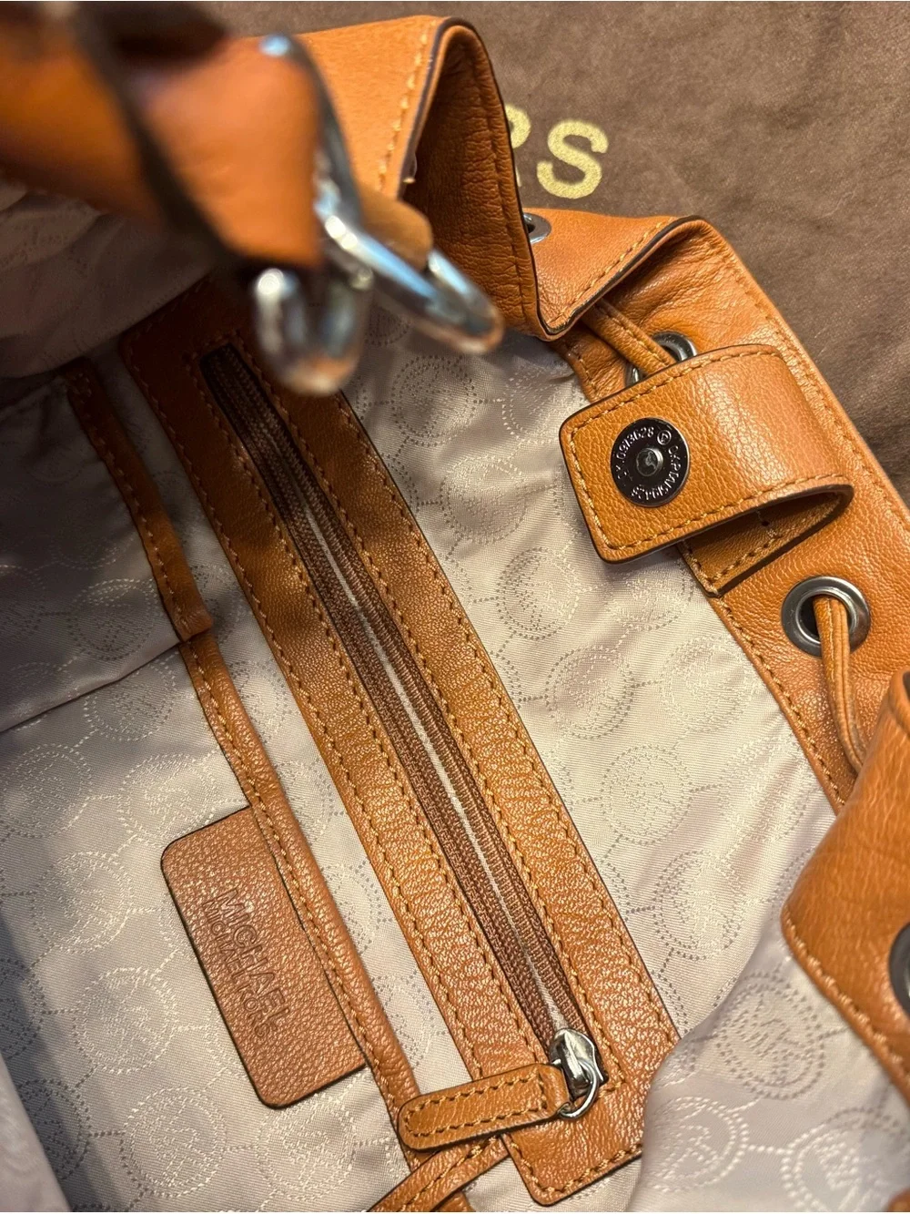 Michael Kors Orange Pebbled Leather Drawstring Hobo with Gold Hardware